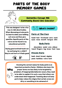 Image states parts of the body memory game