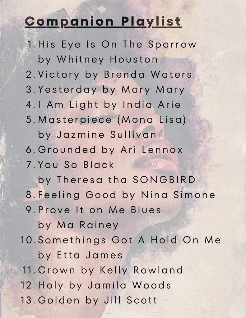 List of songs atop an image of a black woman
